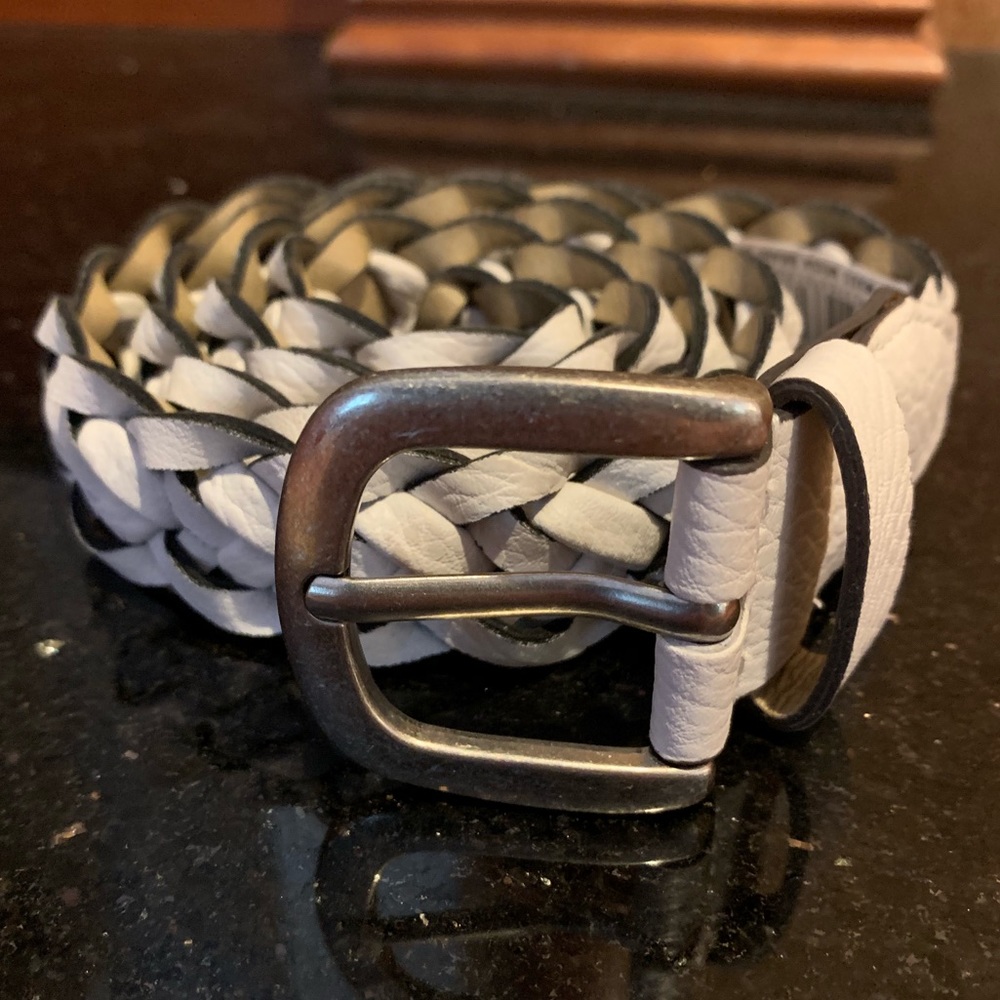 NEW Leather Braided White Belt